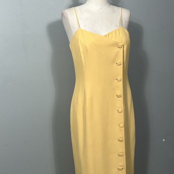 Vintage Spenser Jeremy Yellow Asymmetrical Button Front Midi Dress size 8 - Picture 2 of 11